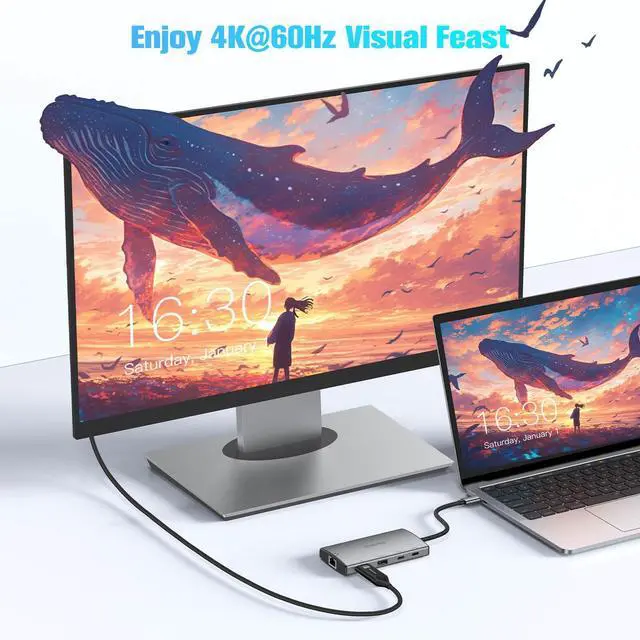 Alt view image 4 of 5 - RSHTECH 9-in-1 USB C Hub Multiport Adapter with 4K HDMI, 10Gbps USB-3.2 Ports(2C + 1A), 3 USB-3.0 5Gbps Data Ports, 100W PD, Gigabit Ethernet, Aluminum USB-C Dongle for MacBook, Laptops and More