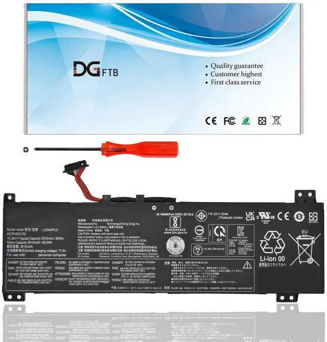 Main image of DGFTB L20M4PC0 L20C4PC0 L20D4PC0 L20L4PC0 Laptop Battery for Lenovo Legion 5 Gaming 15.6 inch 5-15ITH6 15ITH6H 15ACH6 15ACH6H 15ACH6A 82JW0012US 82JW00BDUS SB11B48831 5B11B48816 (15.36V 60Wh/3910mAh)