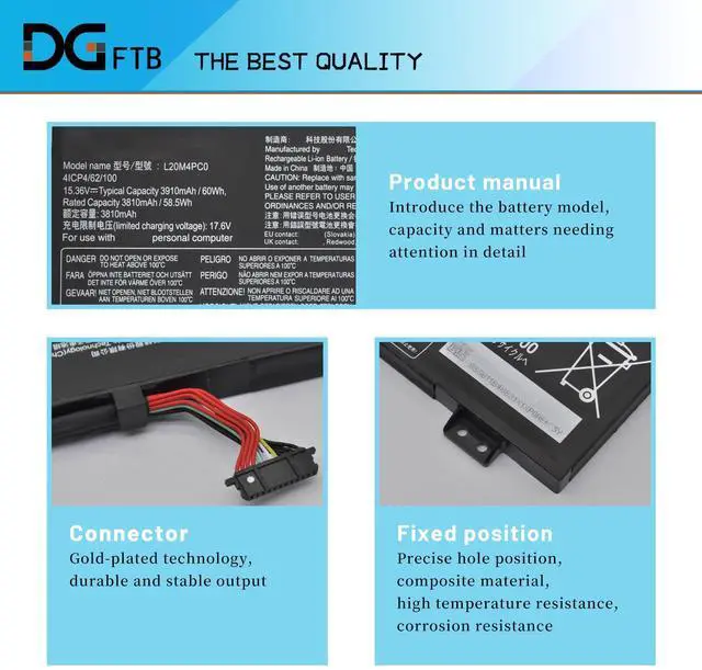Alt view image 2 of 5 - DGFTB L20M4PC0 L20C4PC0 L20D4PC0 L20L4PC0 Laptop Battery for Lenovo Legion 5 Gaming 15.6 inch 5-15ITH6 15ITH6H 15ACH6 15ACH6H 15ACH6A 82JW0012US 82JW00BDUS SB11B48831 5B11B48816 (15.36V 60Wh/3910mAh)