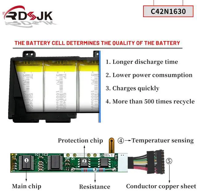 Alt view image 4 of 5 - C42N1630 Laptop Battery for ASUS Zenbook Pro UX550 UX550VE UX550VD UX550VD-7700 UX550VD-BN005T UX550VD-BN010T UX550VD-BN081T UX550VD-BN152T UX550VE-E3061T UX550VE-XH71 Series 0B200-02520000 15.4V 73Wh