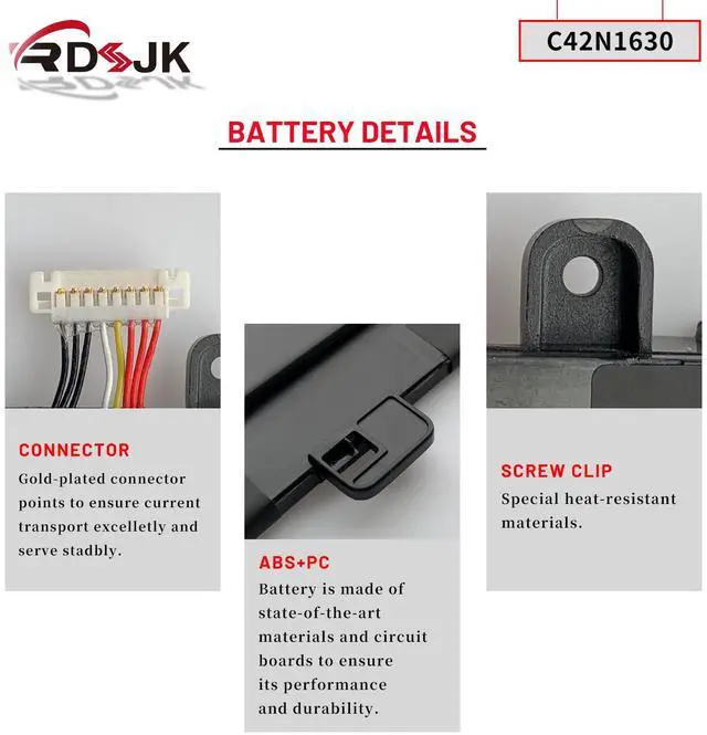 Alt view image 5 of 5 - C42N1630 Laptop Battery for ASUS Zenbook Pro UX550 UX550VE UX550VD UX550VD-7700 UX550VD-BN005T UX550VD-BN010T UX550VD-BN081T UX550VD-BN152T UX550VE-E3061T UX550VE-XH71 Series 0B200-02520000 15.4V 73Wh