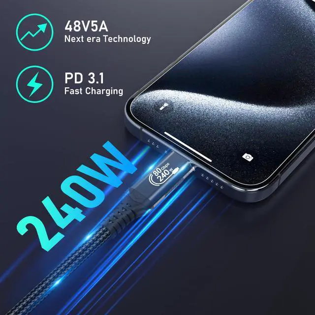 Alt view image 5 of 5 - HOTUTUKI 240w 80gbps USB c Cable Compatible with Thunderbolt 5 Cable Right Angle 6.6ft, 90 Degree USB C Cable, 8K/16k 60Hz usbc Monitor Cable for Thunderbolt 4,USB c Video