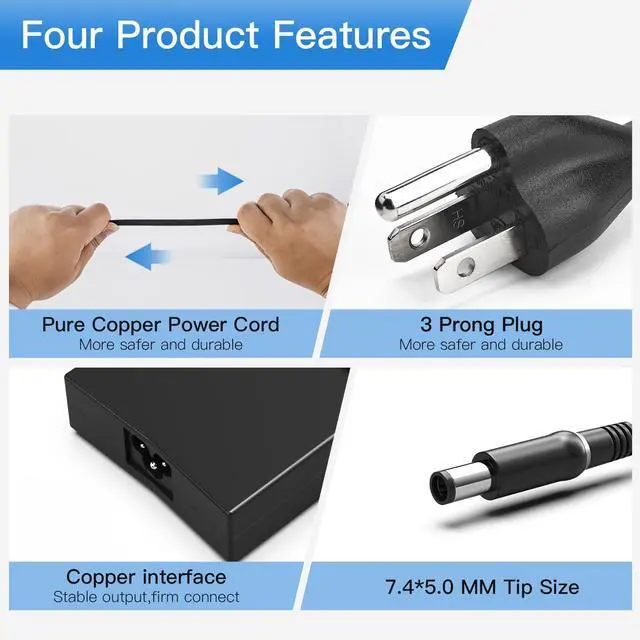 Alt view image 3 of 5 - 130W AC Charger Fit for Dell XPS 15 L502X L501X 17 L702X 15 7000 7559 Dell G3 G5 PA-4E LA130PM121 DA130PE1-00 JU012 CM161 Laptop Power Supply Adapter Cord