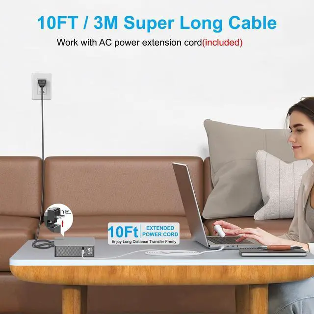 Alt view image 3 of 5 - HKY 140W USB C Charger 10Ft Long Portable Slim GaN PD3.1 USB-C Power Adapter for Starlink Mini,M4 MacBook Air/Pro,Dell,Lenovo,MSI,HP Gaming Laptop PC,Docking Station,Avalon Nano 3 BTC,ADP-140AB B