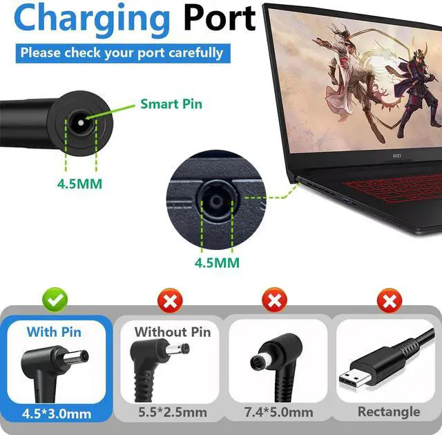 Alt view image 2 of 5 - 240W 20V 12A AC Adapter for MSI Pulse GL76 GL66 Crosshair 15 16 17 Katana GF76 Stealth 14 Studio A13FV ms-14K1 ms-1543 Laptop Charger A20-240P2A A240A010P ADP-240EB D Power Supply