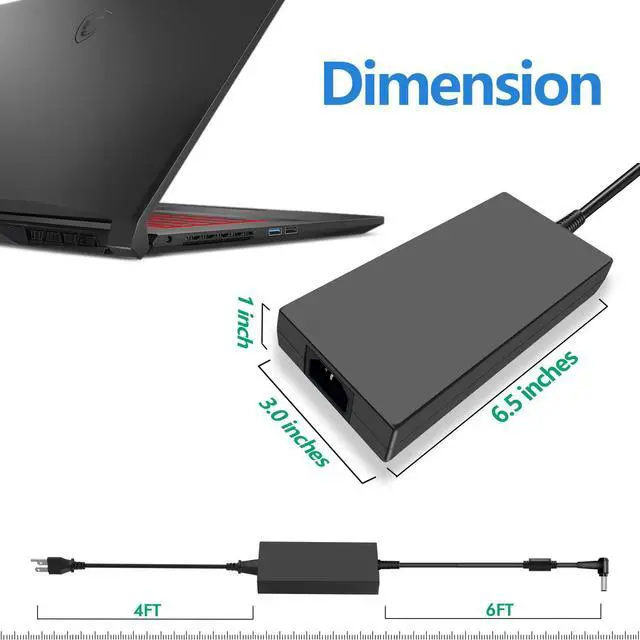 Alt view image 4 of 5 - 240W 20V 12A AC Adapter for MSI Pulse GL76 GL66 Crosshair 15 16 17 Katana GF76 Stealth 14 Studio A13FV ms-14K1 ms-1543 Laptop Charger A20-240P2A A240A010P ADP-240EB D Power Supply