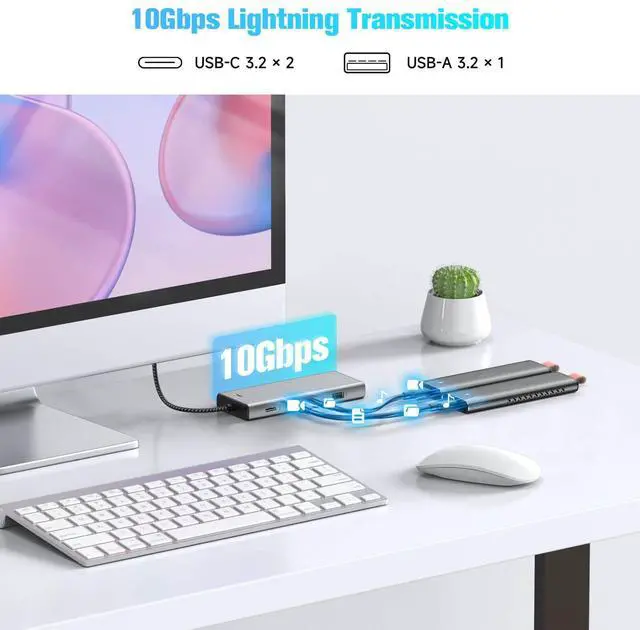 Alt view image 3 of 5 - RSHTECH 5-in-1 USB C Hub with M.2 NVMe/SATA SSD Enclosure, 10Gbps USB Data Ports (1A + 2C) and 100W Power Delivery, Aluminum USB-C Dock Dongle for MacBook, Laptops and More