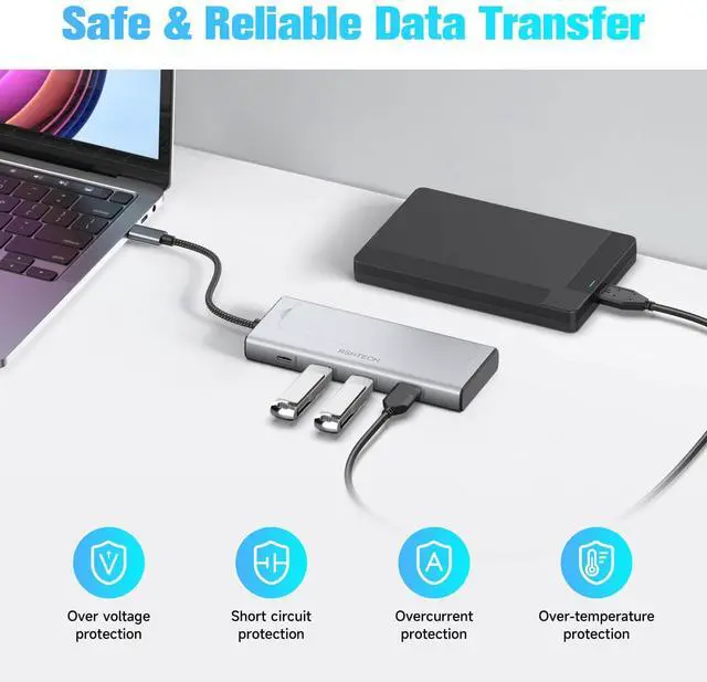 Alt view image 4 of 5 - RSHTECH 5-in-1 USB C Hub with M.2 NVMe/SATA SSD Enclosure, 10Gbps USB Data Ports (1A + 2C) and 100W Power Delivery, Aluminum USB-C Dock Dongle for MacBook, Laptops and More