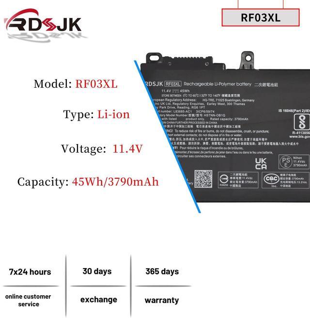 Alt view image 2 of 5 - RF03XL Laptop Battery for HP ProBook 430 440 445 450 455 455R G6/G7 ZHAN 66 Pro13 14 15 G2 G3 Series RF03045XL RE03XL HSTNN-OB1Q HSTNN-DB9A HSTNN-UB7R L83685-AC1 L32656-005 11.4V 45Wh