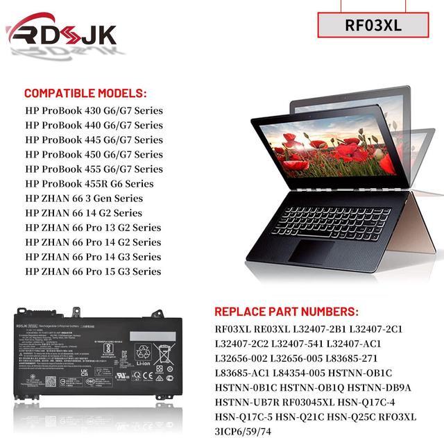 Alt view image 3 of 5 - RF03XL Laptop Battery for HP ProBook 430 440 445 450 455 455R G6/G7 ZHAN 66 Pro13 14 15 G2 G3 Series RF03045XL RE03XL HSTNN-OB1Q HSTNN-DB9A HSTNN-UB7R L83685-AC1 L32656-005 11.4V 45Wh