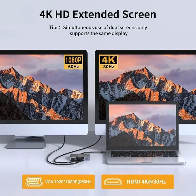 Alt view image 5 of 5 - USB C to HDMI VGA Adapter, 7 in 1 USB C Hub MultiPort Adapter with 4K HDMI/VGA, 100W PD, USB-A 3.0, Audio/Mic, SD/TF for Dell/HP/Lenovo/MacBook Pro Laptop