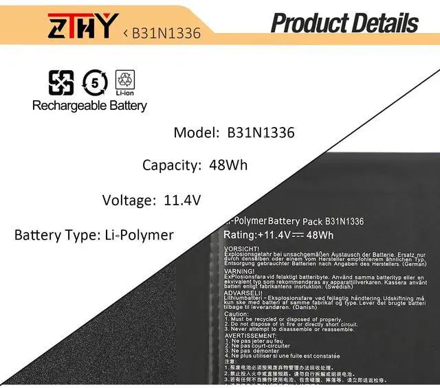 Alt view image 3 of 5 - ZTHY B31N1336 Laptop Battery Replacement for Asus VivoBook S551 S551L S551LA S551LB S551LN V551L V551LB A551L K551L K551LA K551LB K551LN R553L R553LF R553LN Series A42-S551 C31-S551 11.4V 48Wh