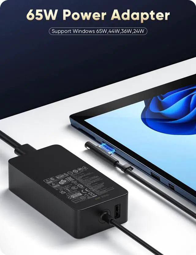 Alt view image 3 of 5 - 65W Surface Pro Charger Compatible for Microsoft Surface Pro11 10 9 8 7 6 5 4 X Compatible Model 1706 1800 1943 1963 1625 1796 1769 1735 Laptop AC Adapter Power Supply Cord
