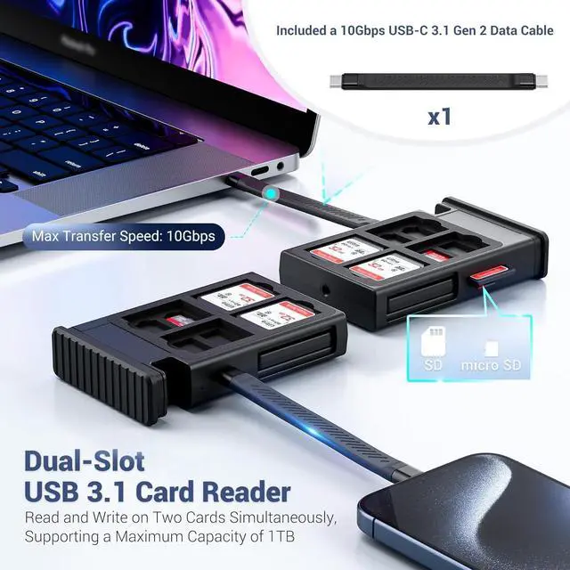 Alt view image 4 of 5 - Versatile SD/TF Card Reader with Cable Card SD/TF Holder, First Aid Kit Case for Travel or Outdoor, Multi Charging with USB-C 3.1 Cable with USB-A & Light & Micro USB and OTG Adapter Convertor Kit