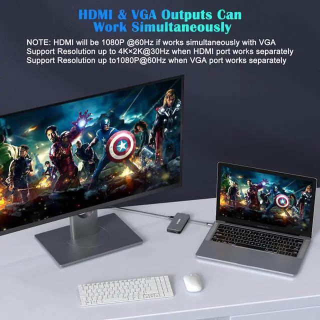 Alt view image 3 of 5 - USB C Hub Multiport Adapter-10 in 1 Portable Dongle with 4K HDMI, VGA, Ethernet, 3 USB Ports, Audio, PD Charger, SD/Micro SD Card Reader Compatible for MacBook Pro, XPS More Type C Devices.