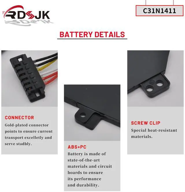 Alt view image 5 of 5 - C31N1411 Laptop Battery for ASUS ZenBook U Series UX305 UX305F UX305C UX305CA UX305FA UX305FA-USM1 U305 U305L U305F U305CA U305LA U305FA U305FA5Y10 U305UA UX305CA-EHM1 FC167T 0B200-01180000 11.4V 45Wh