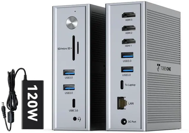 Main image of TobenONE DisplayLink Docking Station 3 Monitors, 14-in-1 USB C Triple Monitor Docking Station for M1 M2 M3 M4 MacBook/Mac mini, Windows, Chrome (3HDMI, 120W Power Supply, 5 USB, Ethernet, SD/Micro SD