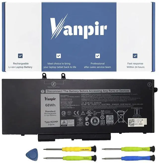 Main image of VANPIR 4GVMP Laptop Battery, 7.6V 68Wh Compatible with Dell Latitude 5400 5500 Precision 3540 3550 Inspiron 7590 7591 7791 2-in-1 Series Notebook 1V1XF R8D7N RF7WM 0RF7WM 9JRYT 09JRYT