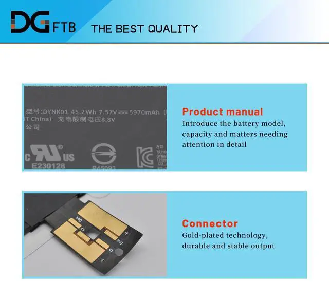 Alt view image 2 of 5 - DGFTB 45.2Wh DYNK01 G3HTA036H Laptop Battery Replacement for Microsoft Surface 1st Gen 1769 2017, Surface 1782 13.5'', 2-LQN-00004 KSR-00001 DAG-00003 (7.57V 45.2Wh/5970mAh/ 4-Cell) with Tools