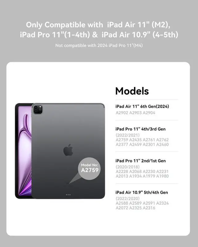 Alt view image 2 of 5 - Folio Magnetic Cover Compatible with iPad Air 11-inch Case M2/M3, Replacement for iPad Pro 11-inch Case(4th/3rd/2nd/1st) with Multi-Angle Stand, 10.9 inch Air 5th/4th Clear Cover with Pencil Holder