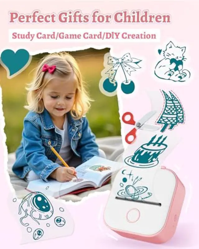 Alt view image 3 of 5 - Memoqueen Pocket Printer T02 Mini Sticker Thermal Printer, Thermanote Printing for DIY Journal, Study Notes, Memos, Photo, Ideal for Kids, Compatible with iOS & Android, Pink