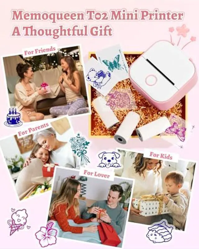 Alt view image 4 of 5 - Memoqueen Pocket Printer T02 Mini Sticker Thermal Printer, Thermanote Printing for DIY Journal, Study Notes, Memos, Photo, Ideal for Kids, Compatible with iOS & Android, Pink
