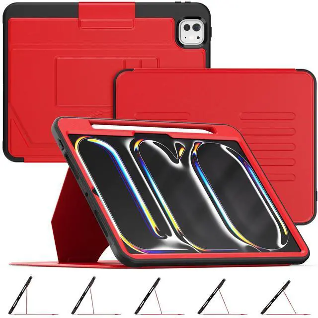 Main image of HXCASEAC Cover for iPad Pro 11 inch 5th Generation Case 2024 (M4), with 7 Angles Magnetic Stand & Pencil Holder & Strong Magnets Support Stick to Fridge (A2836 / A2837 / A3006) Pro11 5th Gen - Red
