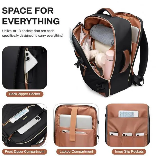 Alt view image 4 of 5 - GOLF QUALITY Travel Backpack for Women - Carry On Travel Laptop Backpack,Personal Item Travel Bag Waterproof Large Casual Daypack Backpack for Business Trip Weekender,17.3Inch,Black