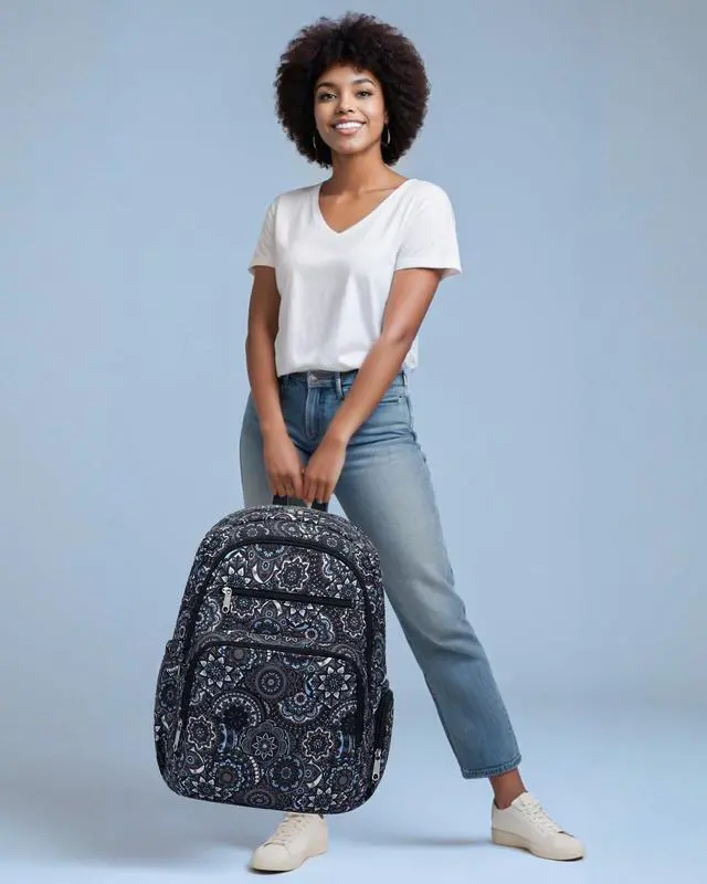 Alt view image 3 of 5 - FOKDUVB Large Backpack for Women Backpack with Lots of Pockets for Travel Work School Bookbag with Laptop Compartment for High School College Girls Mochilas Morrales para Mujer (Black/Gray, Paisley)