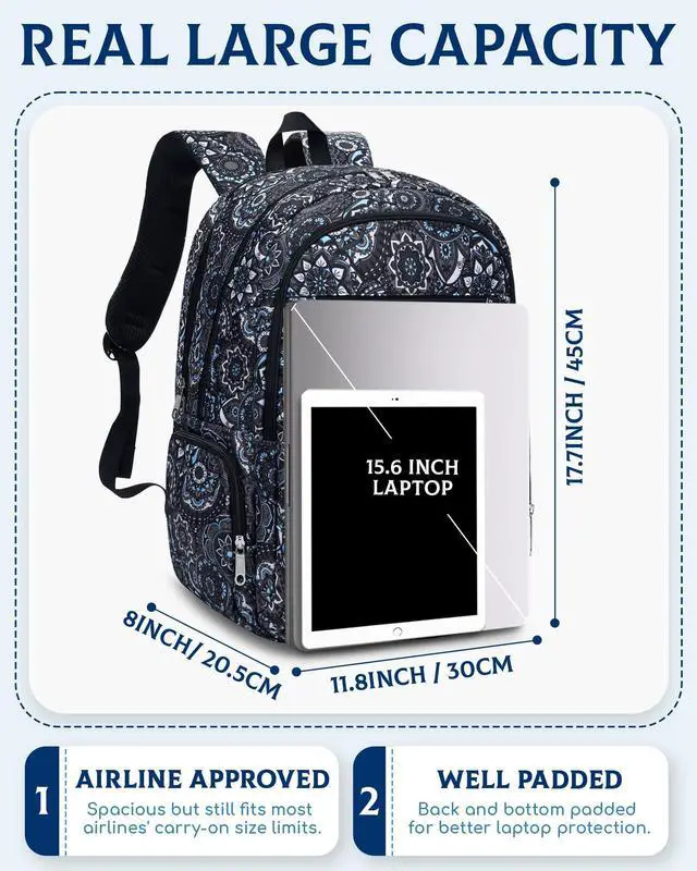 Alt view image 5 of 5 - FOKDUVB Large Backpack for Women Backpack with Lots of Pockets for Travel Work School Bookbag with Laptop Compartment for High School College Girls Mochilas Morrales para Mujer (Black/Gray, Paisley)