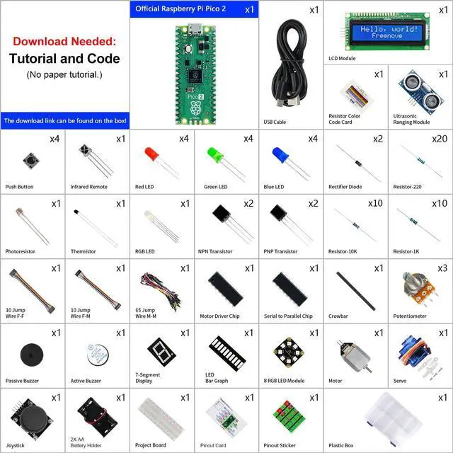 Alt view image 2 of 5 - Freenove Super Starter Kit for Raspberry Pi Pico 2 (Included), Dual Arm Cortex-M33 and Dual Hazard3 RISC-V Microcontroller, 588-Page Detailed Tutorial, 177 Items, 94 Projects, Python C Java Code