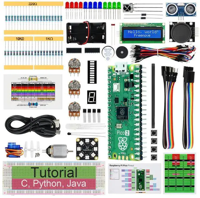 Main image of Freenove Super Starter Kit for Raspberry Pi Pico 2 (Included), Dual Arm Cortex-M33 and Dual Hazard3 RISC-V Microcontroller, 588-Page Detailed Tutorial, 177 Items, 94 Projects, Python C Java Code