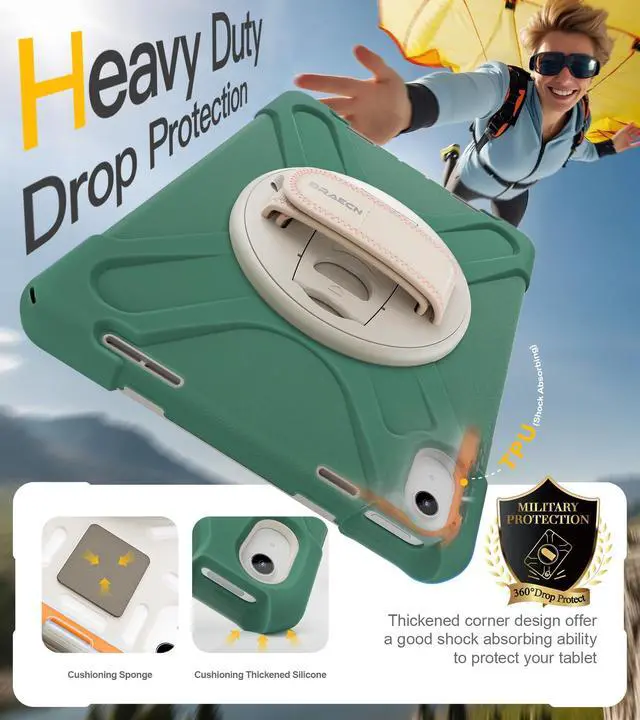 Alt view image 4 of 5 - BRAECN for iPad (A16) 11th/10th Generation case 11/10.9 inch 2025/2022 Heavy Duty Shockproof Protective with Pencil Holder Screen Protector 360°Rotating Stand Handle & Shoulder Strap Full Body Cover