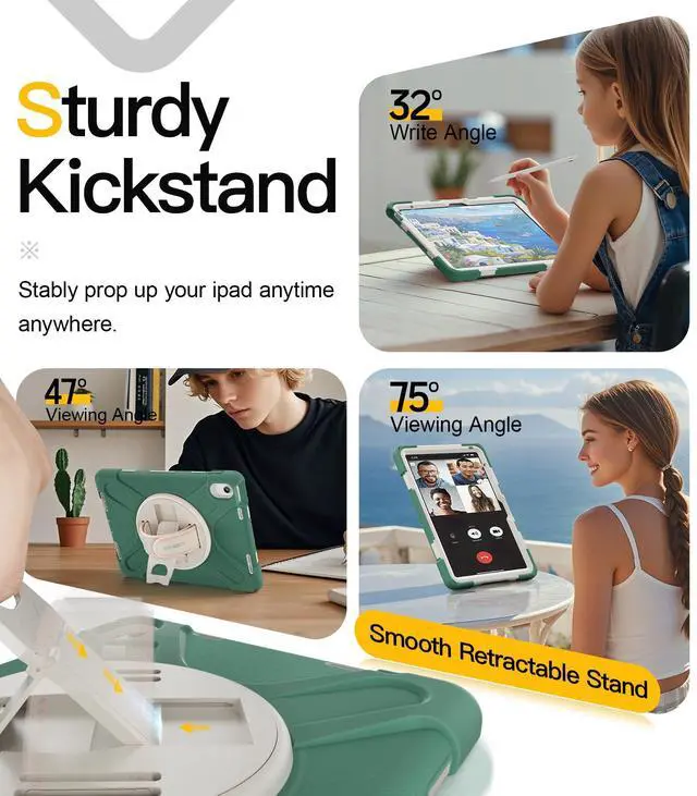 Alt view image 5 of 5 - BRAECN for iPad (A16) 11th/10th Generation case 11/10.9 inch 2025/2022 Heavy Duty Shockproof Protective with Pencil Holder Screen Protector 360°Rotating Stand Handle & Shoulder Strap Full Body Cover