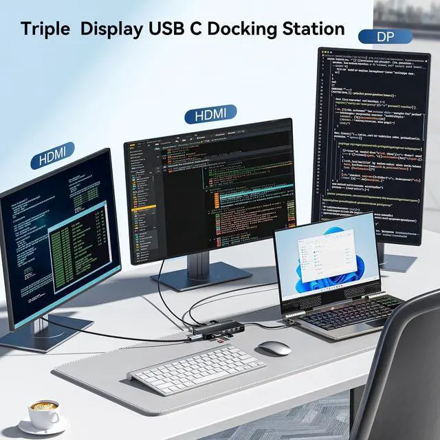 Alt view image 3 of 5 - USB C Hub USB C Docking Station Dual Monitor 14-in-1 Triple Display Multiport Adapter with 2*HDMI +DP + 5*USB-A/C 10Gbps Ports+Ethernet +SD/TF Laptop Docking Station for MacBook/HP/Dell/Lenovo(Black)