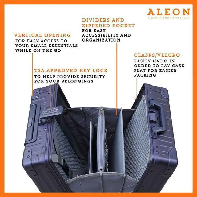 Alt view image 4 of 5 - All-Aluminum 21" Vertical Carry-On Business Briefcase, TSA-Approved Hardshell Case, Spinner Wheels, Laptop Compartment, Aluminum Frame Cabin Bag for Travel & Business, Durable & Sleek (Sapphire)