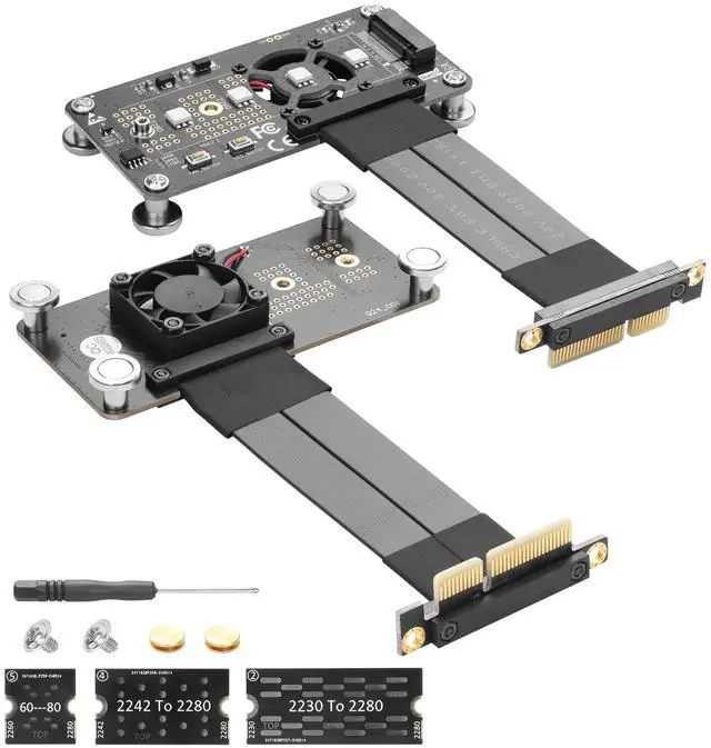 Main image of CERRXIAN M.2 NVME M-Key SSD to PCI-E 4X Extension Cable with Cooling Fan and Automatic Discoloration LED,Supports 2230/2242 / 2260/2280 M.2 NGFF NVME SSD