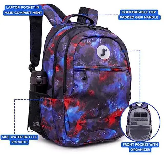 Alt view image 3 of 5 - J World New York Cornelia School Backpack for Kids. Cute Womens Laptop Bookbag, Galaxy, 18 X 12.5 X 8 (H X W X D)