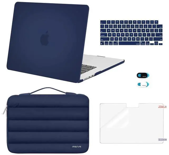 Main image of MOSISO Compatible with MacBook Air 15 inch Case 2025 2024 2023 Release M4 A3241 M3 A3114 M2 A2941 Touch ID, Plastic Hard Shell&Puffy Sleeve Bag&Keyboard Cover&Webcam Cover&Screen Film, Navy Blue