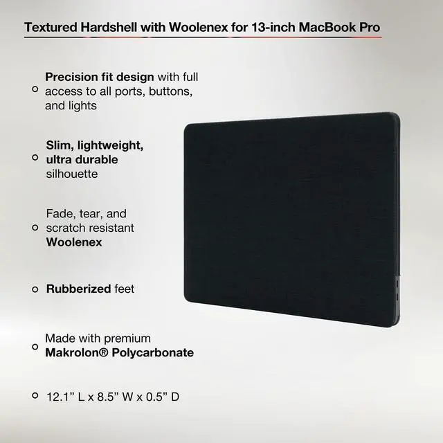 Alt view image 3 of 5 - Incase Textured Hardshell Woolenex - MacBook Pro 13 inch Case - 2020, 2019, 2018, 2017, 2016 - MacBook Case, Laptop Cover, Protective Hard Shell, Scratch Resistant, Lightweight - Heather Navy