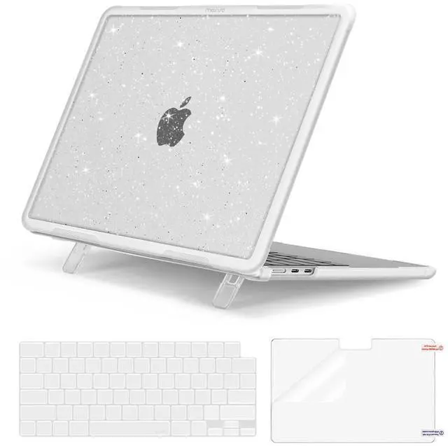 Main image of MOSISO Compatible with MacBook Air 13 inch Case 2025 2024 2023 2022 M4 A3240 M3 A3113 M2 A2681,Heavy Duty Shockproof Sparkly Glitter Hard Case with Fold Kickstand&Keyboard Skin&Screen Film,Transparent