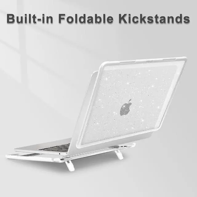 Alt view image 4 of 5 - MOSISO Compatible with MacBook Air 13 inch Case 2025 2024 2023 2022 M4 A3240 M3 A3113 M2 A2681,Heavy Duty Shockproof Sparkly Glitter Hard Case with Fold Kickstand&Keyboard Skin&Screen Film,Transparent