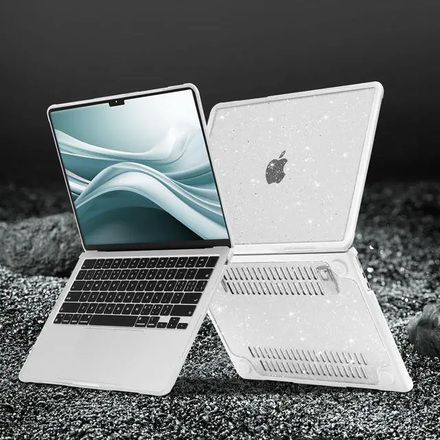 Alt view image 5 of 5 - MOSISO Compatible with MacBook Air 13 inch Case 2025 2024 2023 2022 M4 A3240 M3 A3113 M2 A2681,Heavy Duty Shockproof Sparkly Glitter Hard Case with Fold Kickstand&Keyboard Skin&Screen Film,Transparent