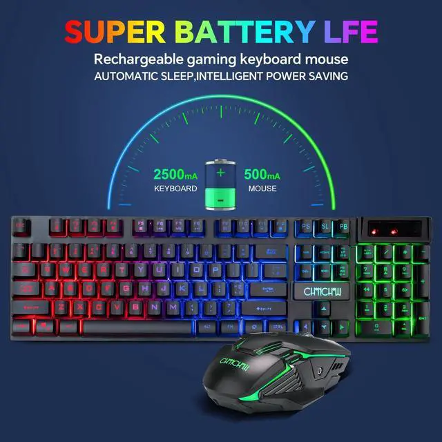 Alt view image 4 of 5 - CHONCHOW USB Wireless Gaming Keyboard and Mouse Combo, LED Backlit Ergonomic Mechanical Feeling Keyboard, Rechargeable 2500mAh Battery, Anti-ghosting Keyboards 7D 3600DPI Mice for PC Gamer