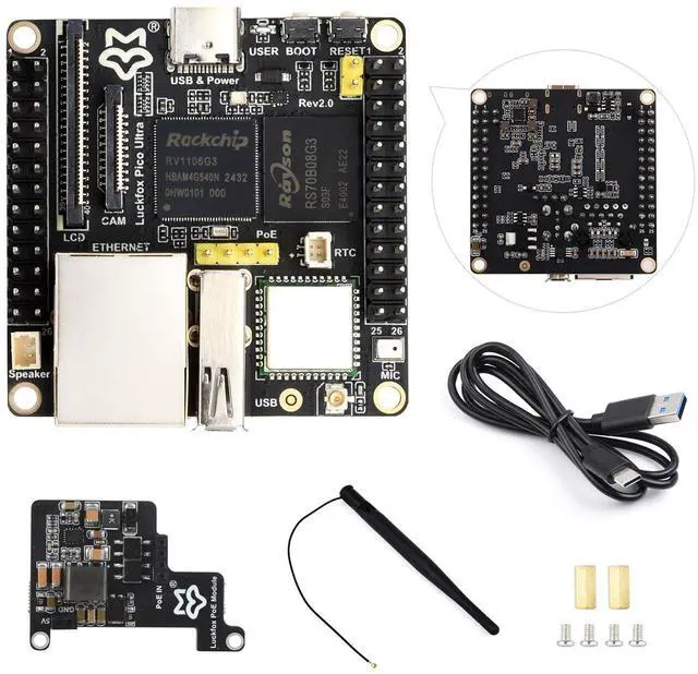 Main image of Waveshare Luckfox Pico Ultra RV1106 Linux Micro Development Board, Integrates ARM Cortex-A7/RISC-V MCU/NPU/ISP Processors, with 8GB EMMC, with PoE Module and Onboard WiFi