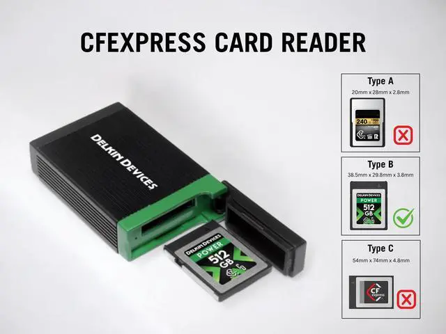 Alt view image 4 of 5 - Delkin Devices USB4 CFexpress Type B Card Reader  40Gbps Compatible with Thunderbolt, Aluminum Build, Plug & Play, Built-in Card Storage, Windows & Mac Compatible (DDREADER-60)