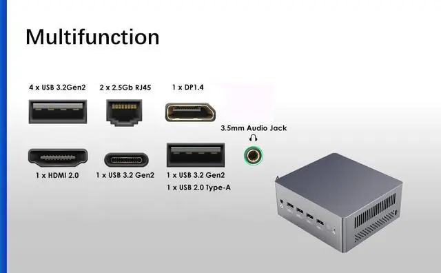 Alt view image 2 of 5 - suevery Mini PC Intel 12th Gen Alder Lake N100(up to 3.4GHz) 8GB DDR4 RAM M.2 256GB Nvme SSD, Desktop Computer Support 4K TV Dual Display Business