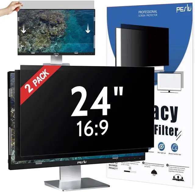 Main image of [2-Pack] 24 Inch Privacy Screen for Computer Monitor 16:9 Aspect Ratio, Eye Protection Anti Blue Light Glare Shield, 24inch Removable Black Blackout Anti Spy Desktop Security Private Filter