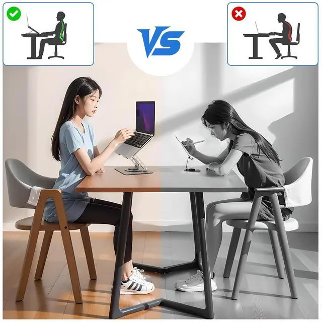 Alt view image 3 of 5 - WHuaRunSen Adjustable Laptop Stand, Desk Laptop Lift, Supports 360-degree Free Rotation, Ergonomic Computer Stand, Suitable for laptops and Tablets Under 17 inches, Black