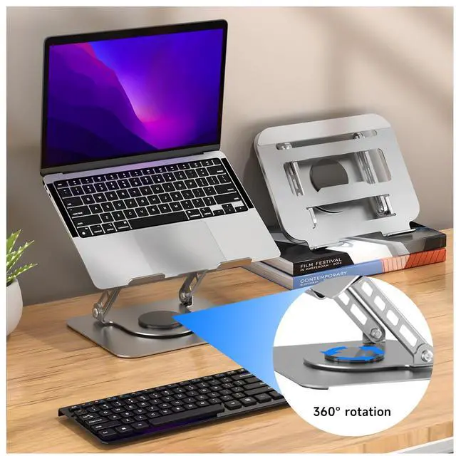 Alt view image 2 of 5 - WHuaRunSen Adjustable Laptop Stand, Desk Laptop Lift, Supports 360-degree Free Rotation, Ergonomic Computer Stand, Suitable for laptops and Tablets Under 17 inches, Black